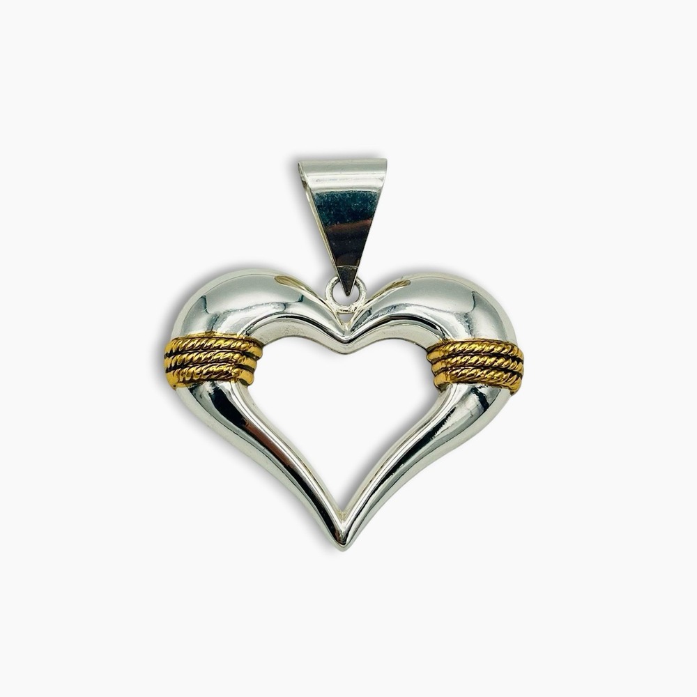 Vintage Best Heart Pendant Silver Tone Gold Rope Detail
